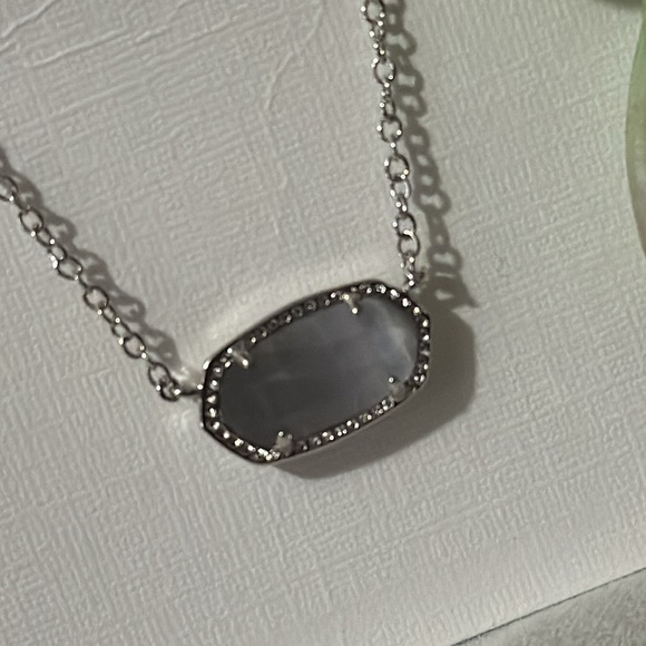 NWT-Kendra Scott “Elisa” Pendant Necklace- Silver Rhodium-Anthracite Gray Stone - Picture 6 of 17
